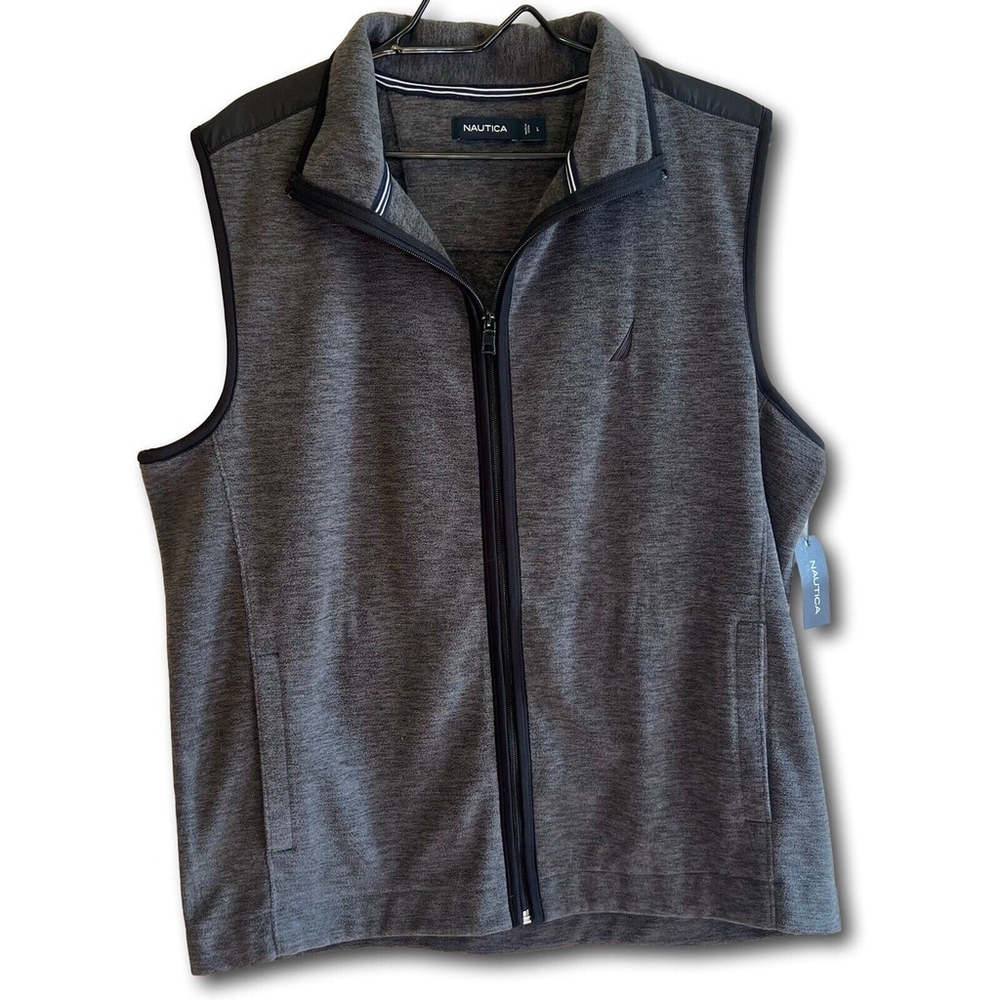 Nautica Gray Fleece Sweater Vest Mens Size Large Pockets NWT